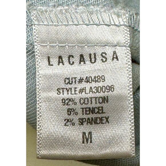LACAUSA Revolve Denim Lace Up Dress in Rain, Sz M - Picture 10 of 11